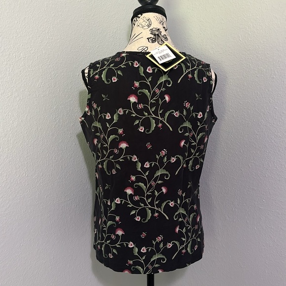 100% SILK Top Threads Sportswear Resort Wear Tank Black w/ Floral Pattern Small - Picture 4 of 12